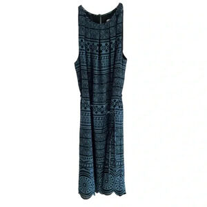 LOFT Sleeveless Shift Dress Geometric Teal Black